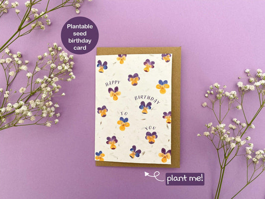 Plantable happy birthday to you pansy card - Sofia Papa Designs