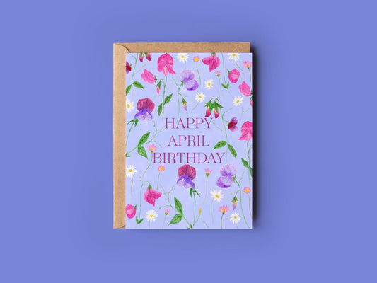 Happy April birthday greeting card - Sofia Papa Designs