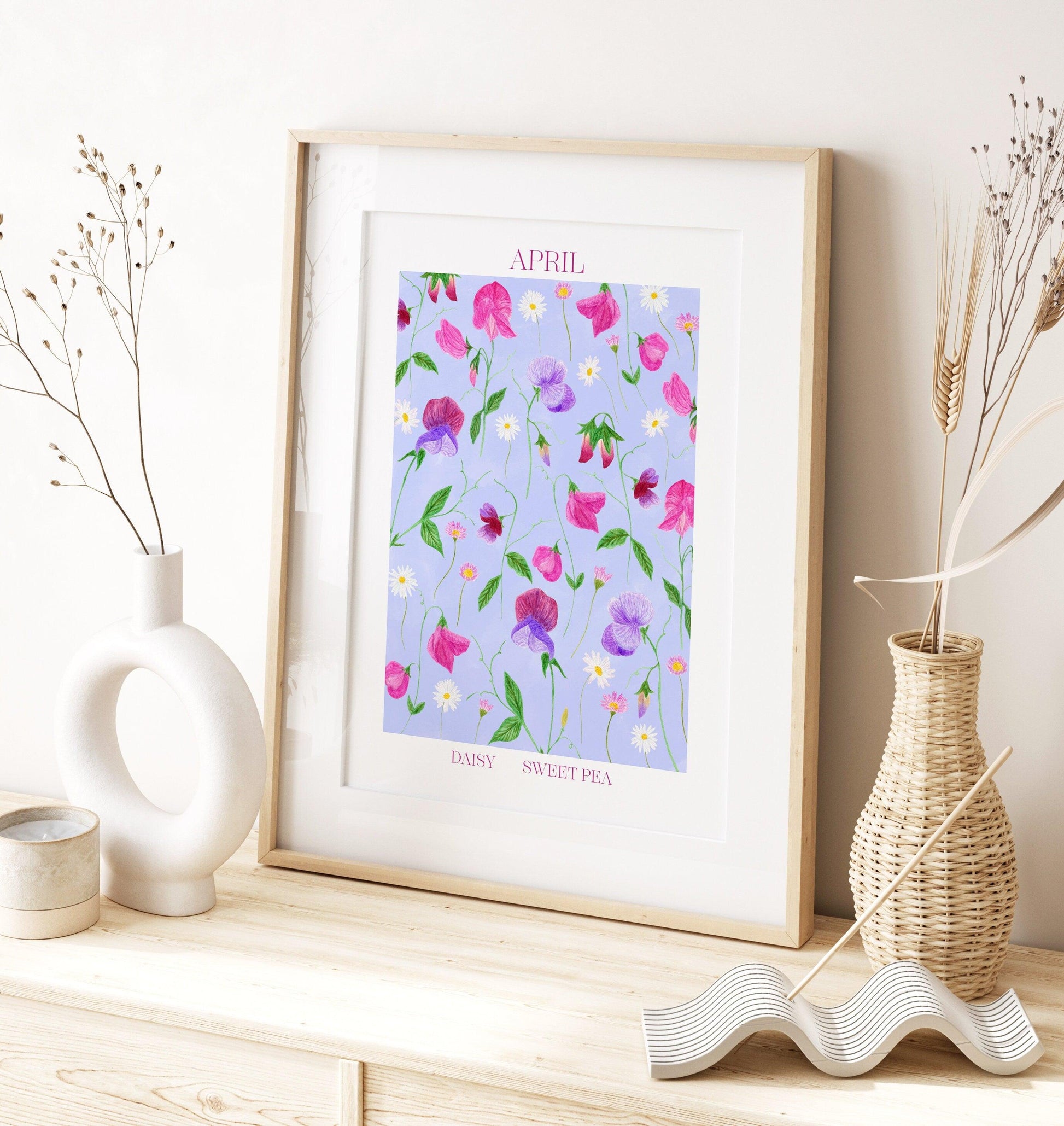 Personalised April birth flowers art print - Sofia Papa Designs