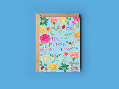 Happy June birthday greeting card - Sofia Papa Designs