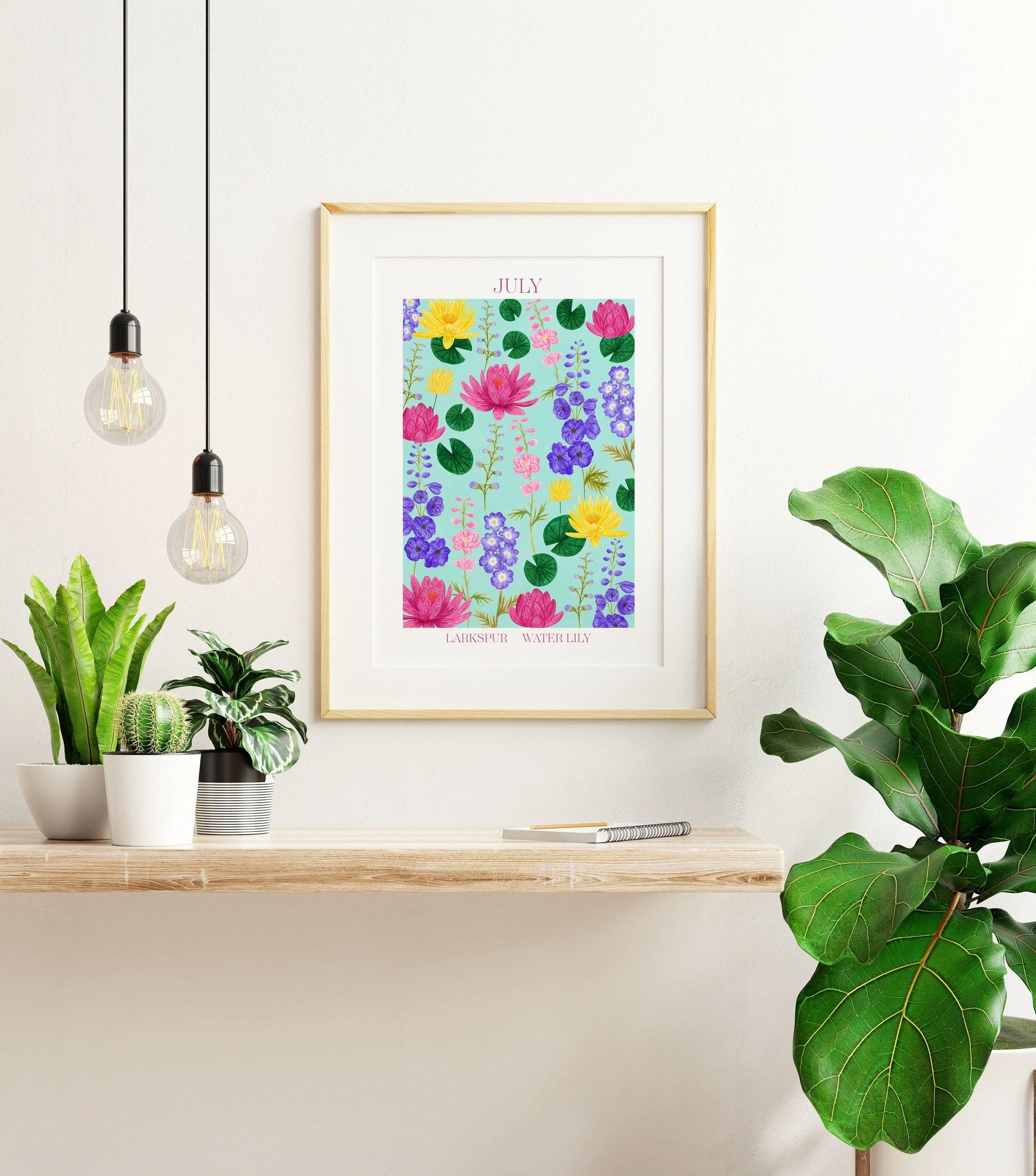 Personalised July birth flowers art print - Sofia Papa Designs