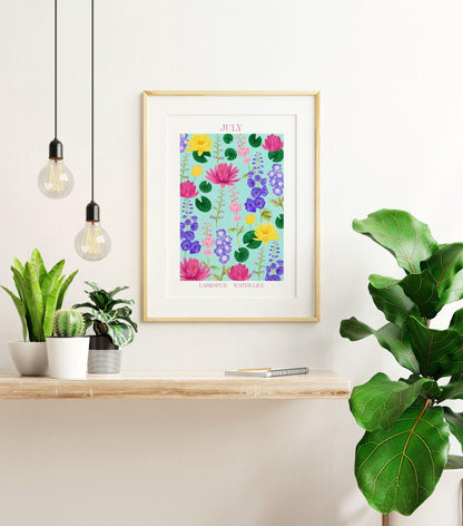 Personalised July birth flowers art print - Sofia Papa Designs