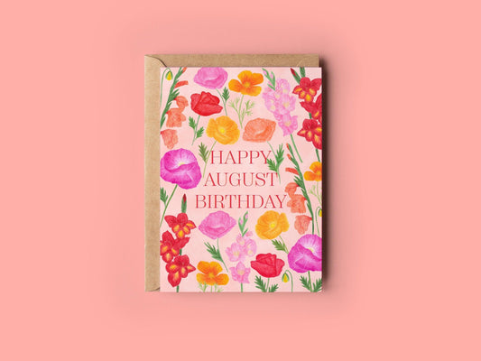 Happy August birthday greeting card - Sofia Papa Designs