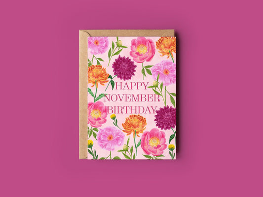 Happy November birthday greeting card - Sofia Papa Designs