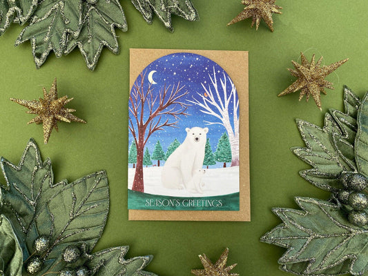 Season’s Greetings polar bear card - Sofia Papa Designs