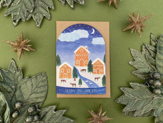 Merry and Bright gingerbread house card - Sofia Papa Designs