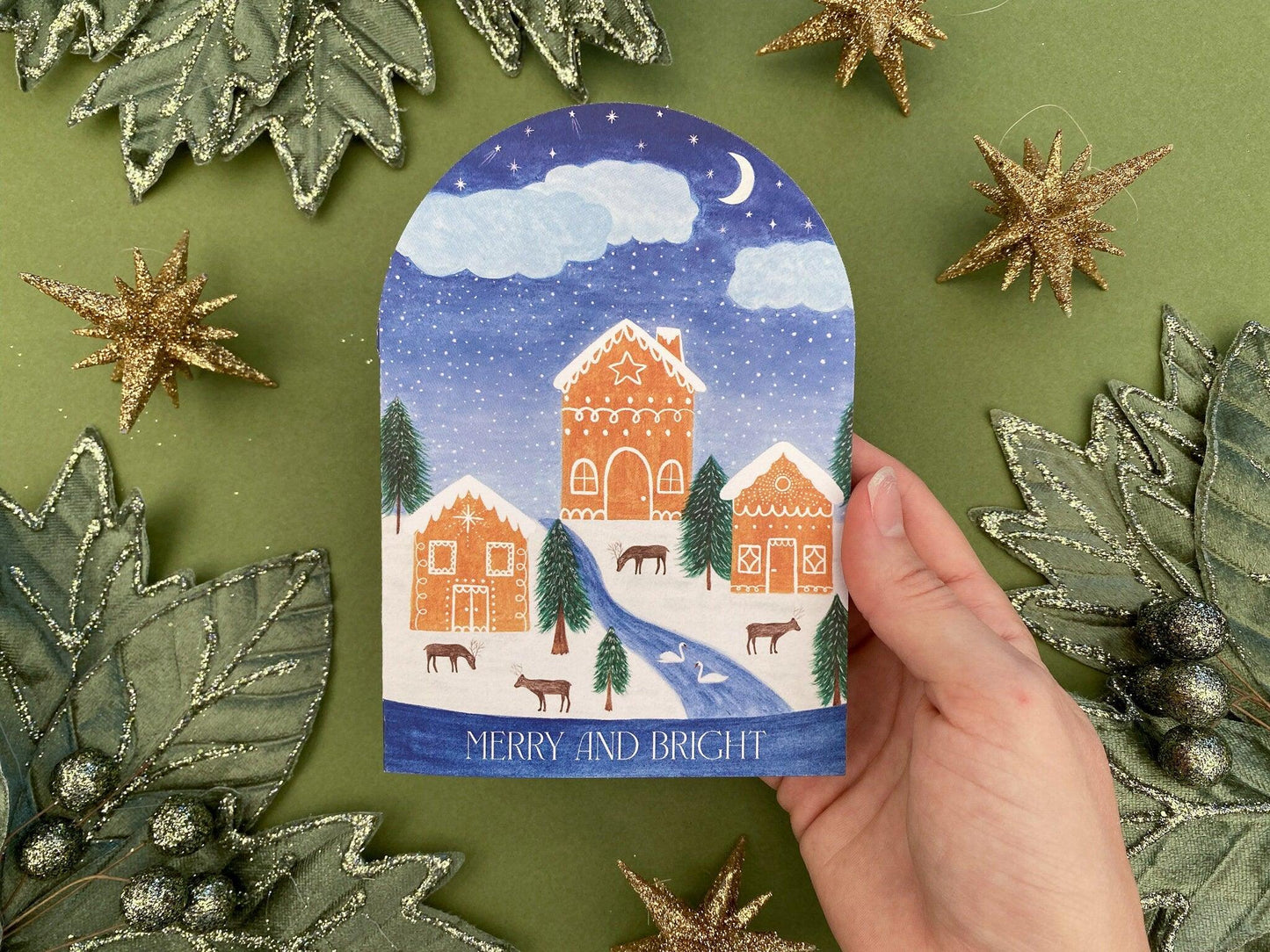 Merry and Bright gingerbread house card - Sofia Papa Designs