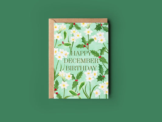Happy December birthday greeting card - Sofia Papa Designs