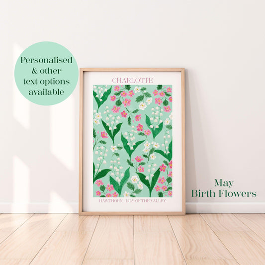 Personalised May birth flowers art print - Sofia Papa Designs