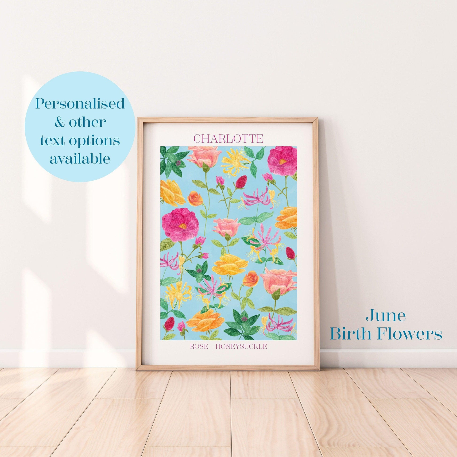 Personalised June birth flowers art print - Sofia Papa Designs