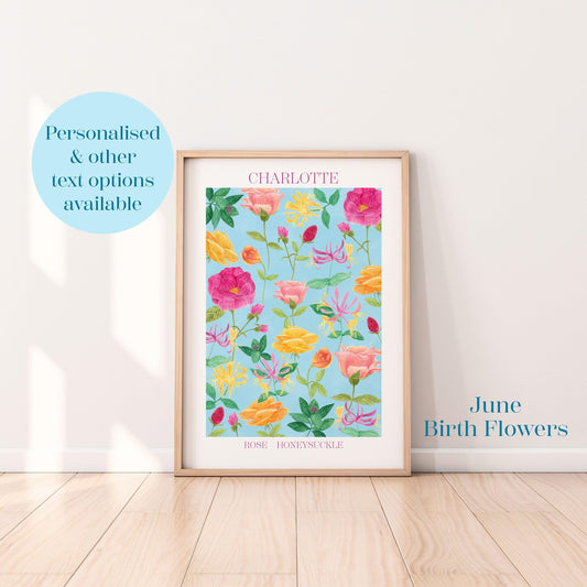 Personalised June birth flowers art print - Sofia Papa Designs