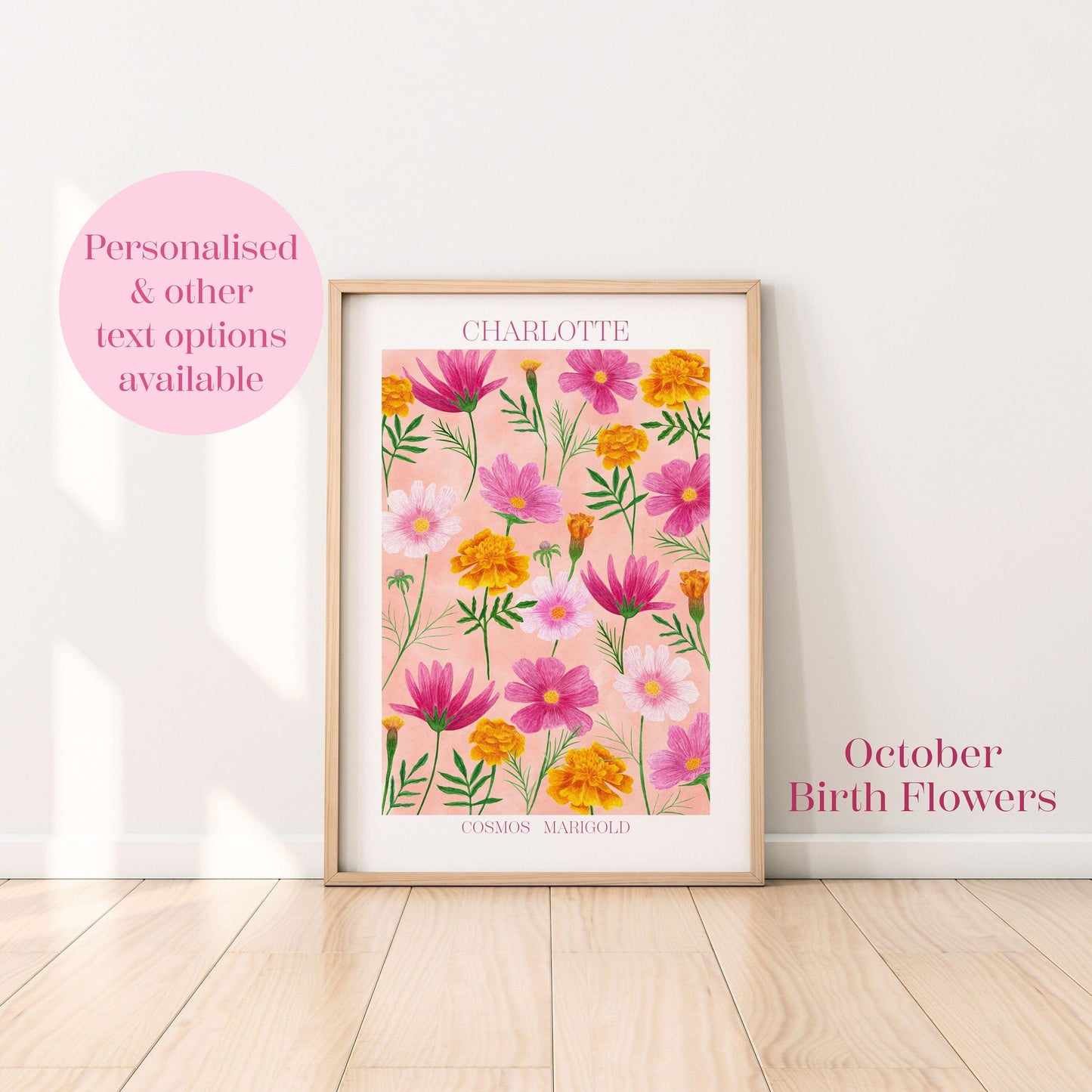 Personalised October birth flowers art print - Sofia Papa Designs