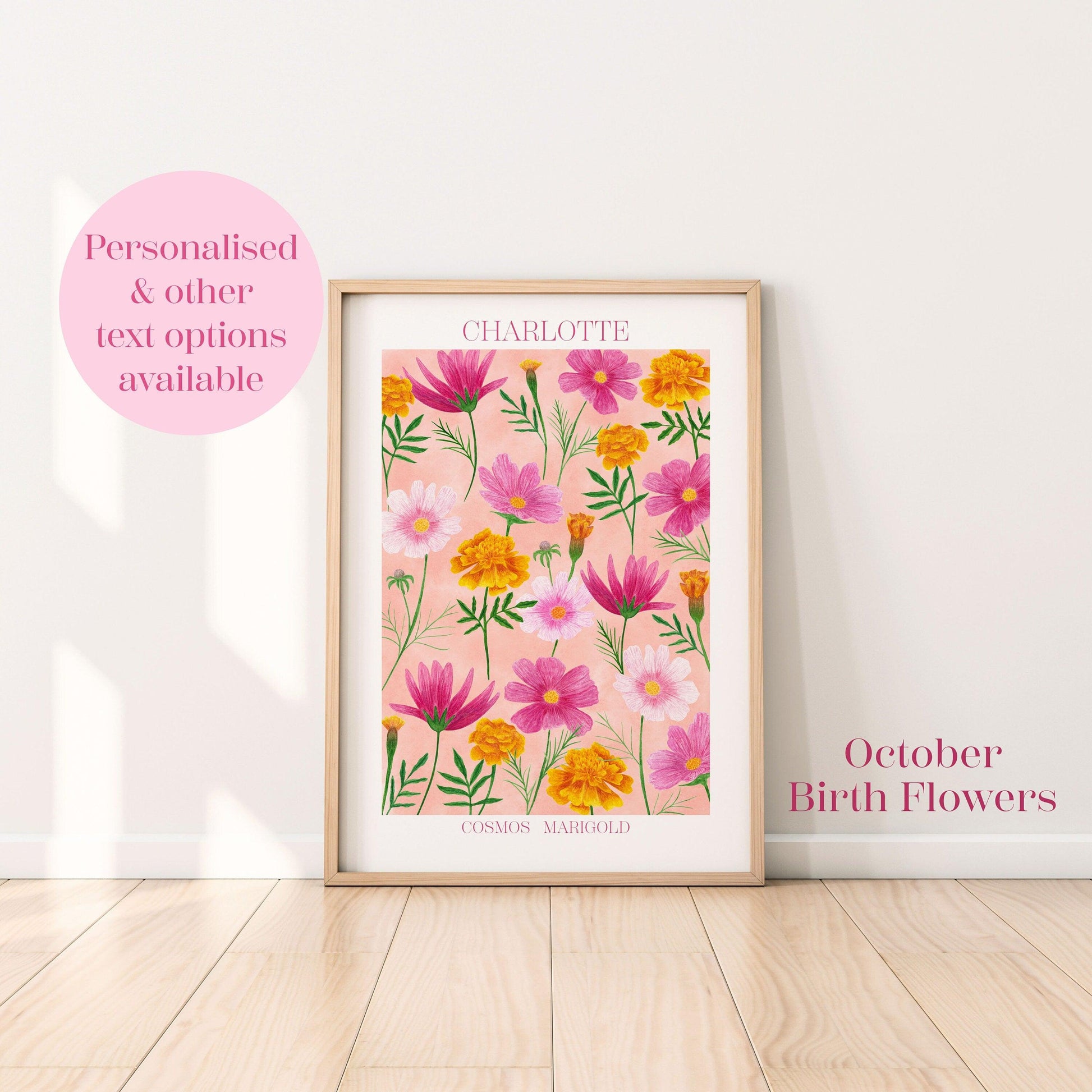 Personalised October birth flowers art print - Sofia Papa Designs