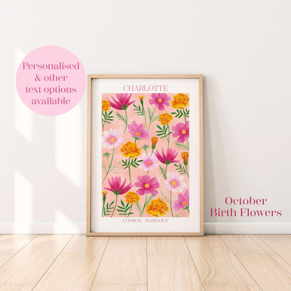 Personalised October birth flowers art print - Sofia Papa Designs