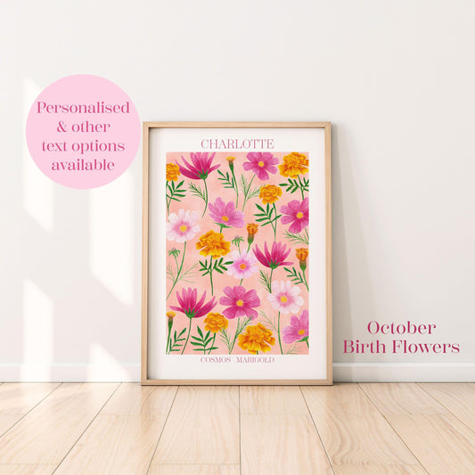 Personalised October birth flowers art print - Sofia Papa Designs