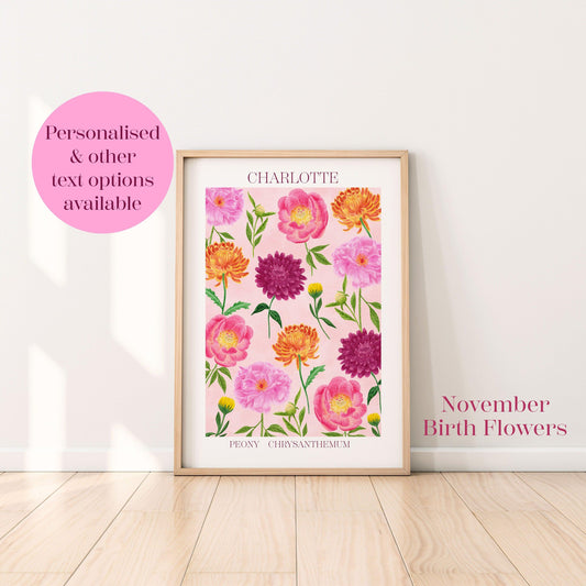 Personalised November birth flowers art print - Sofia Papa Designs