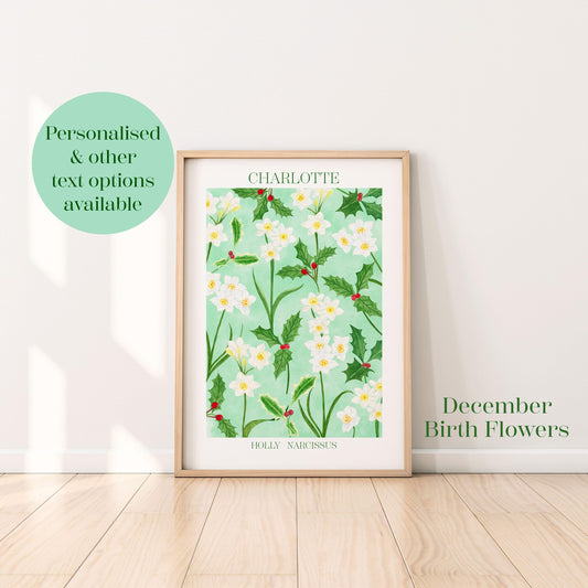 Personalised December birth flowers art print - Sofia Papa Designs