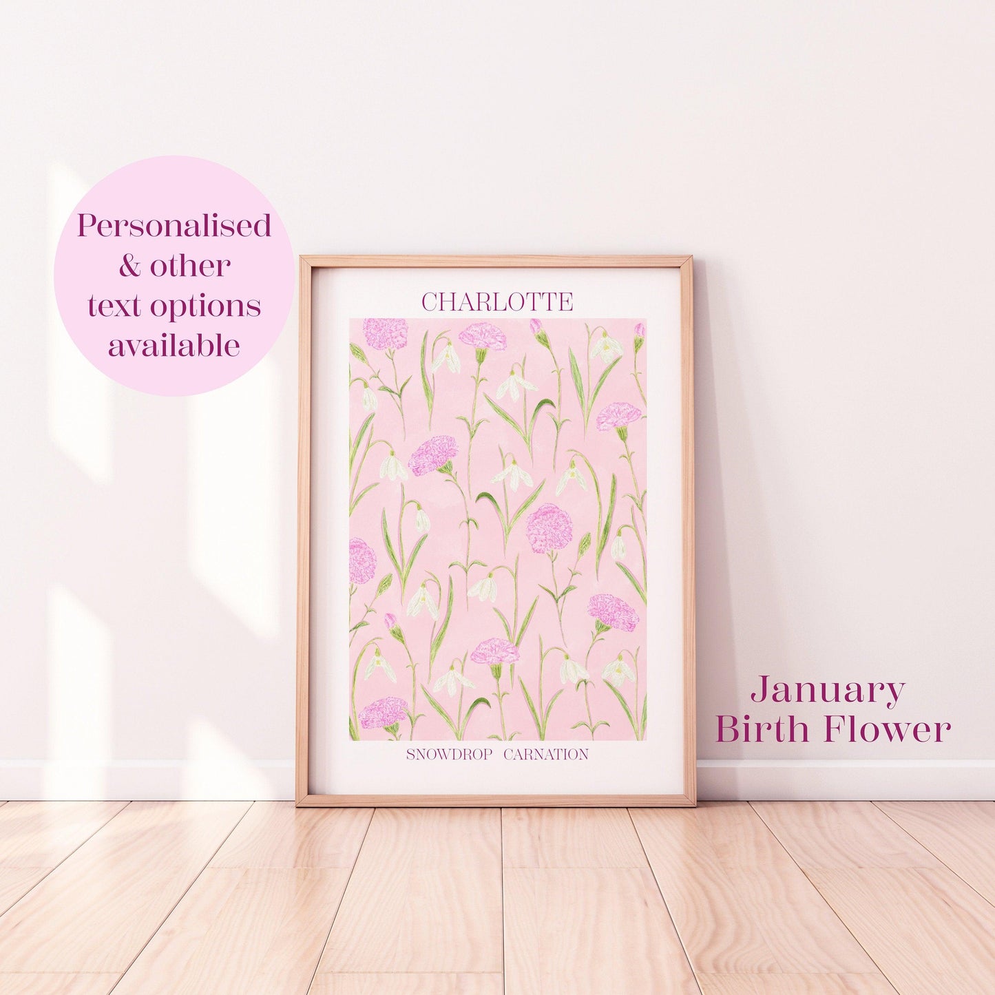 Personalised January birth flowers art print - Sofia Papa Designs