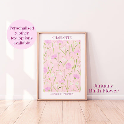 Personalised January birth flowers art print - Sofia Papa Designs