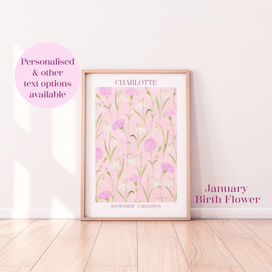 Personalised January birth flowers art print - Sofia Papa Designs