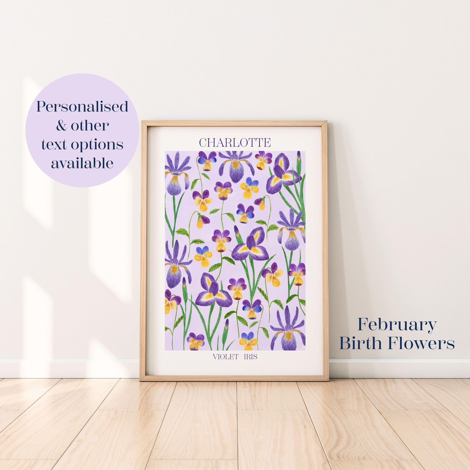 Personalised February birth flowers art print - Sofia Papa Designs