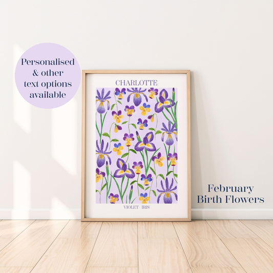 Personalised February birth flowers art print - Sofia Papa Designs
