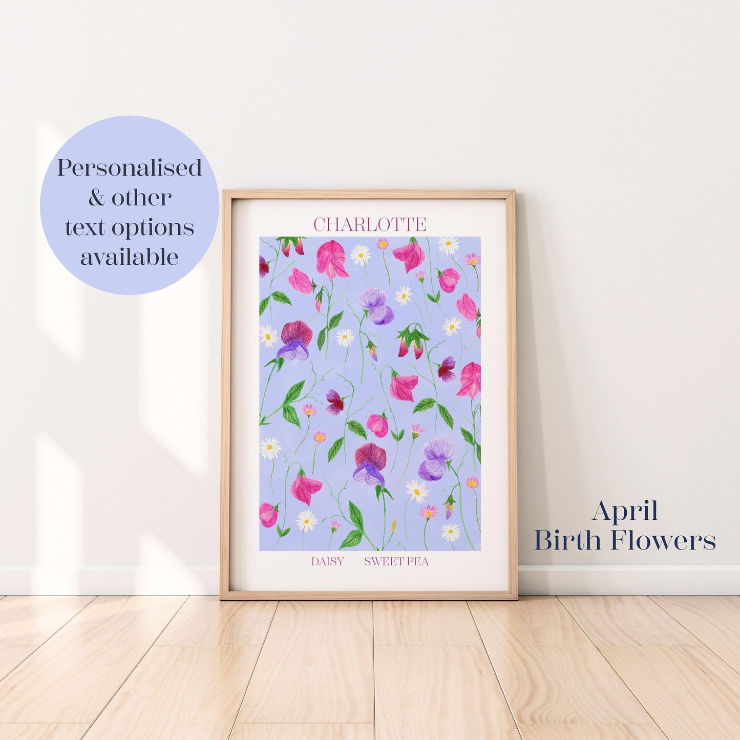 Personalised April birth flowers art print - Sofia Papa Designs