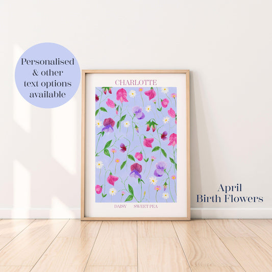 Personalised April birth flowers art print - Sofia Papa Designs