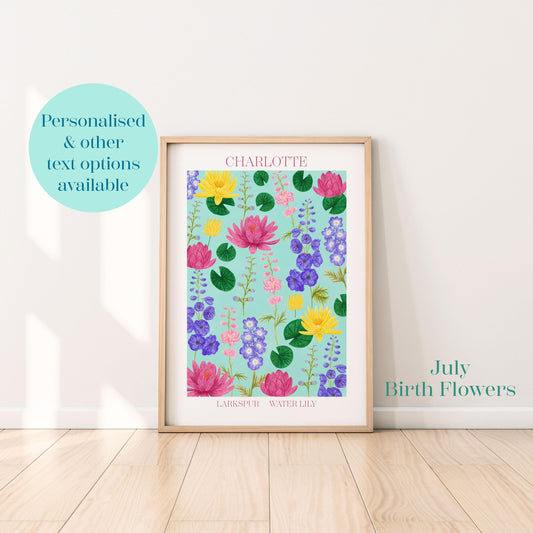 Personalised July birth flowers art print - Sofia Papa Designs