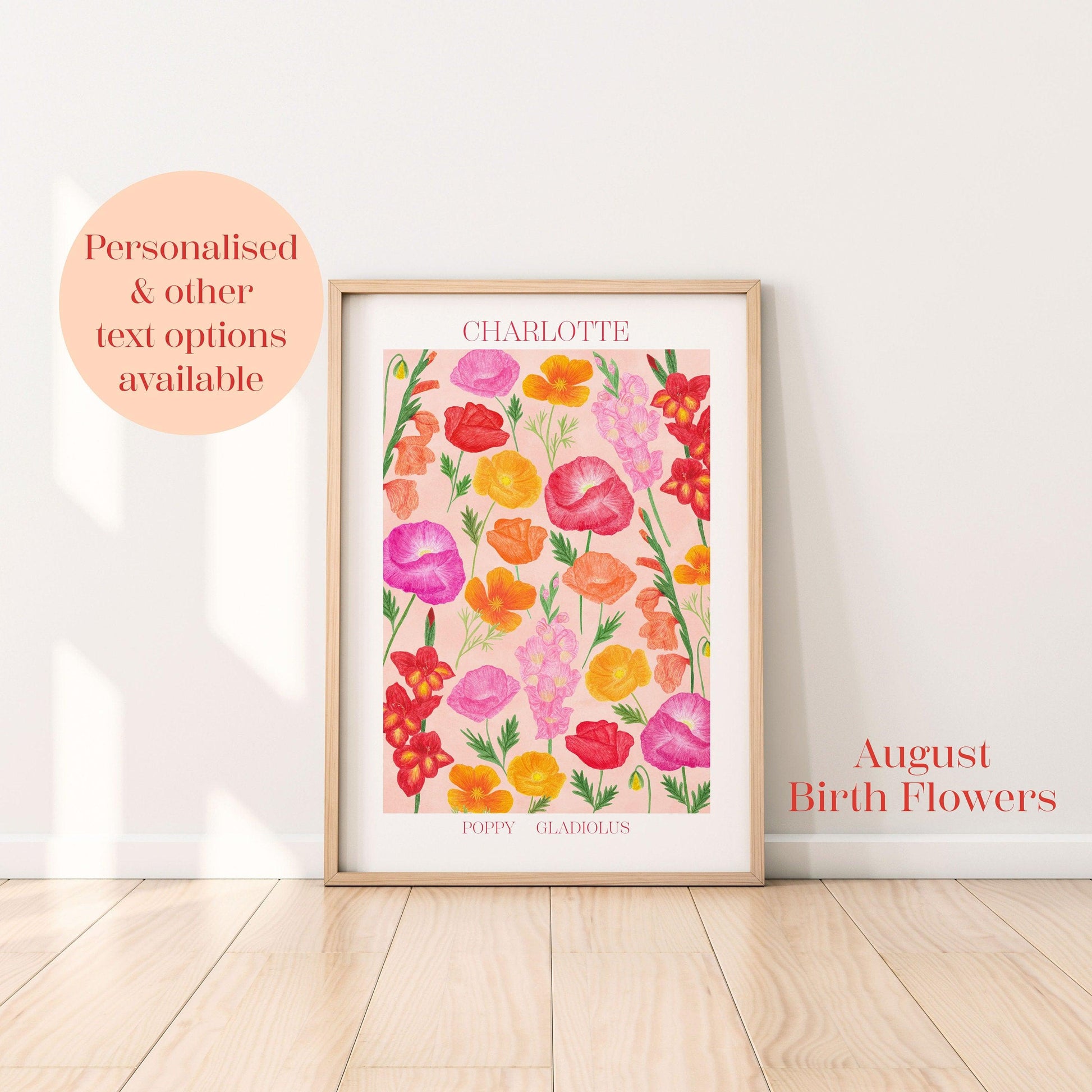 Personalised August birth flowers art print - Sofia Papa Designs