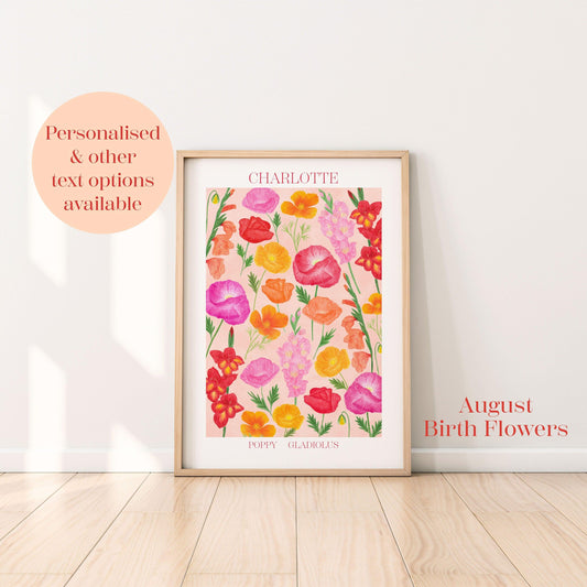Personalised August birth flowers art print - Sofia Papa Designs
