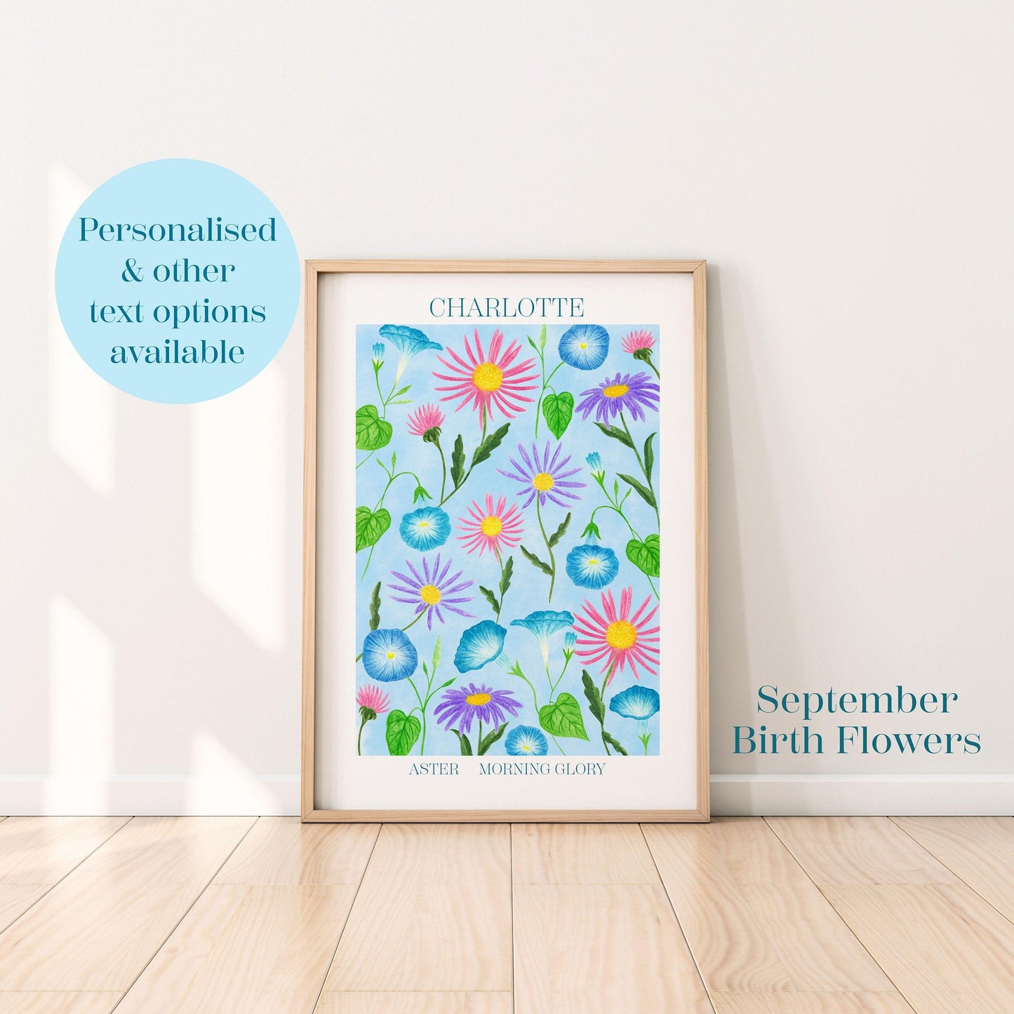 Personalised September birth flowers art print - Sofia Papa Designs