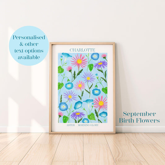 Personalised September birth flowers art print - Sofia Papa Designs