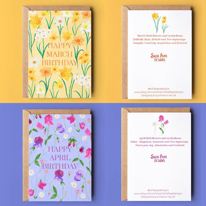 Pack of 12 birth flower greeting cards - Sofia Papa Designs
