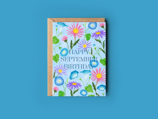 Happy September birthday greeting card - Sofia Papa Designs