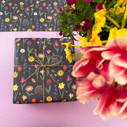 Dark floral recyclable wrapping paper - Sofia Papa Designs