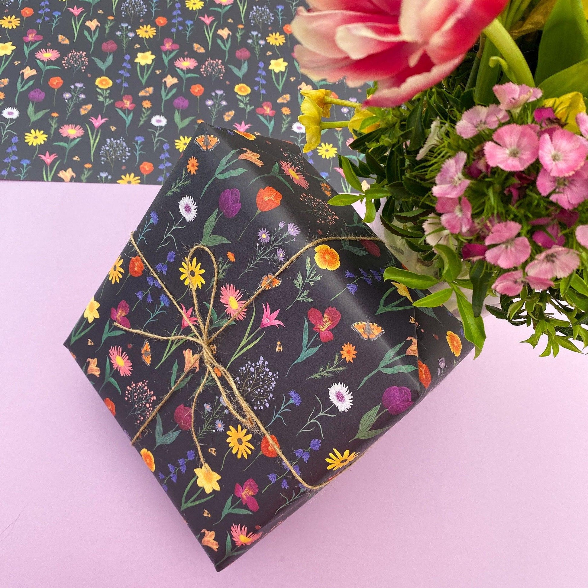 Dark floral recyclable wrapping paper - Sofia Papa Designs