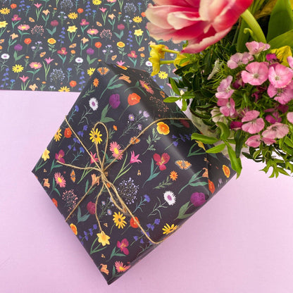 Dark floral recyclable wrapping paper - Sofia Papa Designs