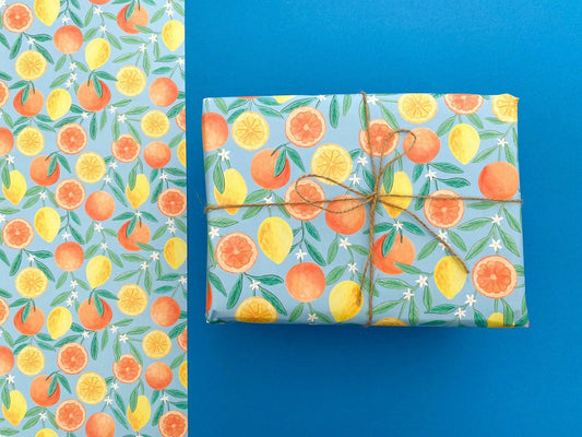 Orange and Lemon recyclable wrapping paper - Sofia Papa Designs