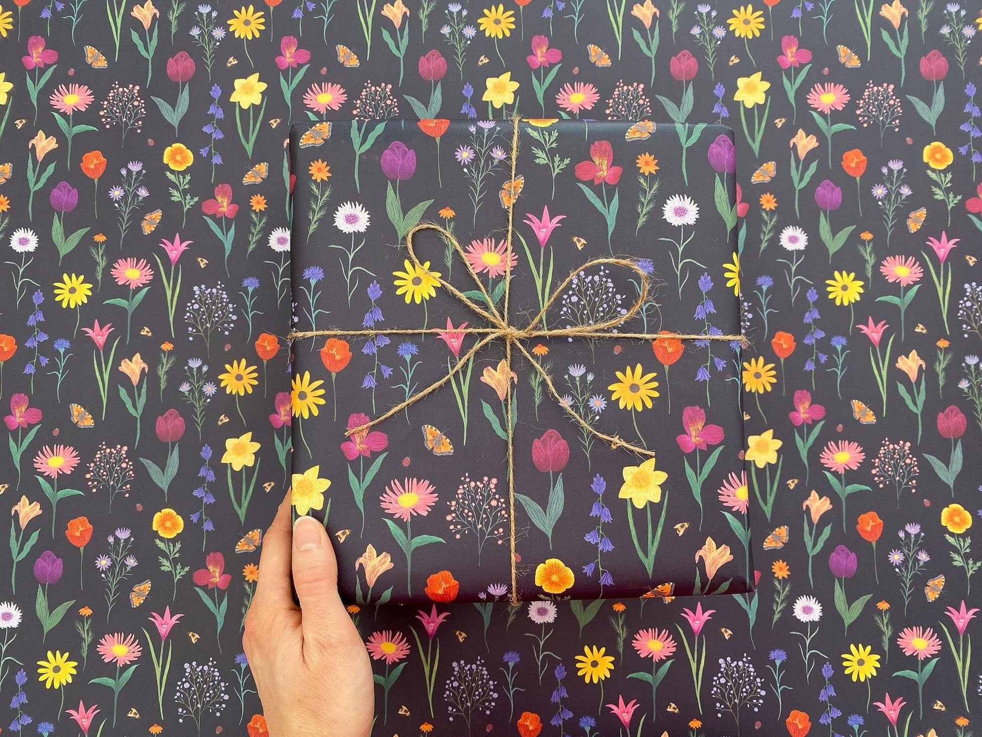 Dark floral recyclable wrapping paper - Sofia Papa Designs