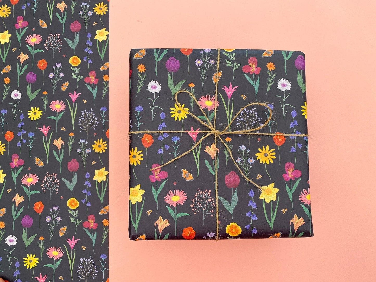 Dark floral recyclable wrapping paper - Sofia Papa Designs