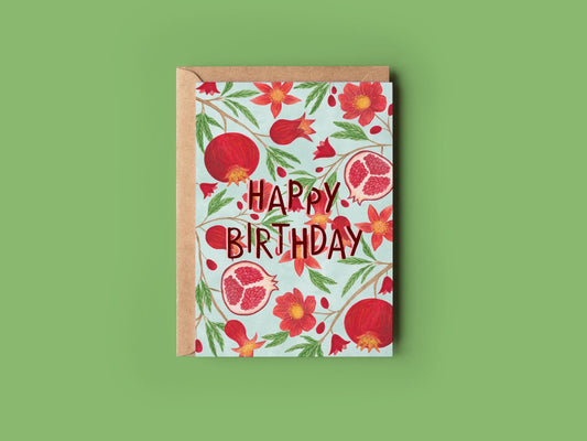 Pomegranate birthday greeting card - Sofia Papa Designs