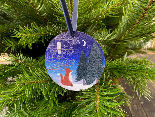 Fox and owl wooden decoration